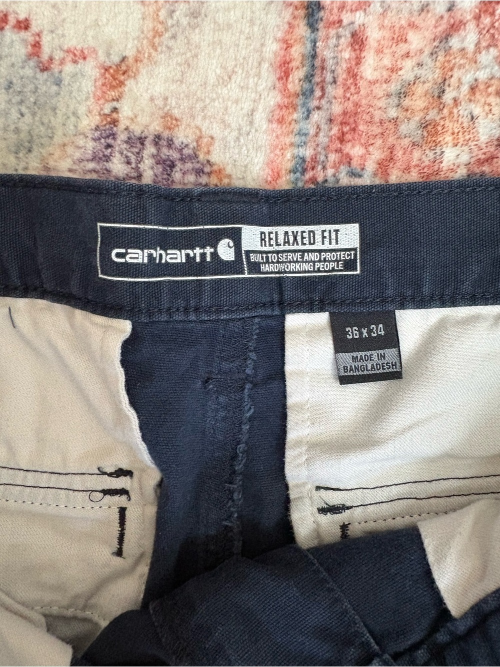 Carhartt Relaxed Fit Cargo Work Pant Navy Mens 36 x 34 - Picture 5 of 7